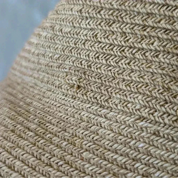 ERIC JAVITS Hampton Sun Hat Squishee Straw Packable Wide Brim Natural Gold Blue - Picture 5 of 12